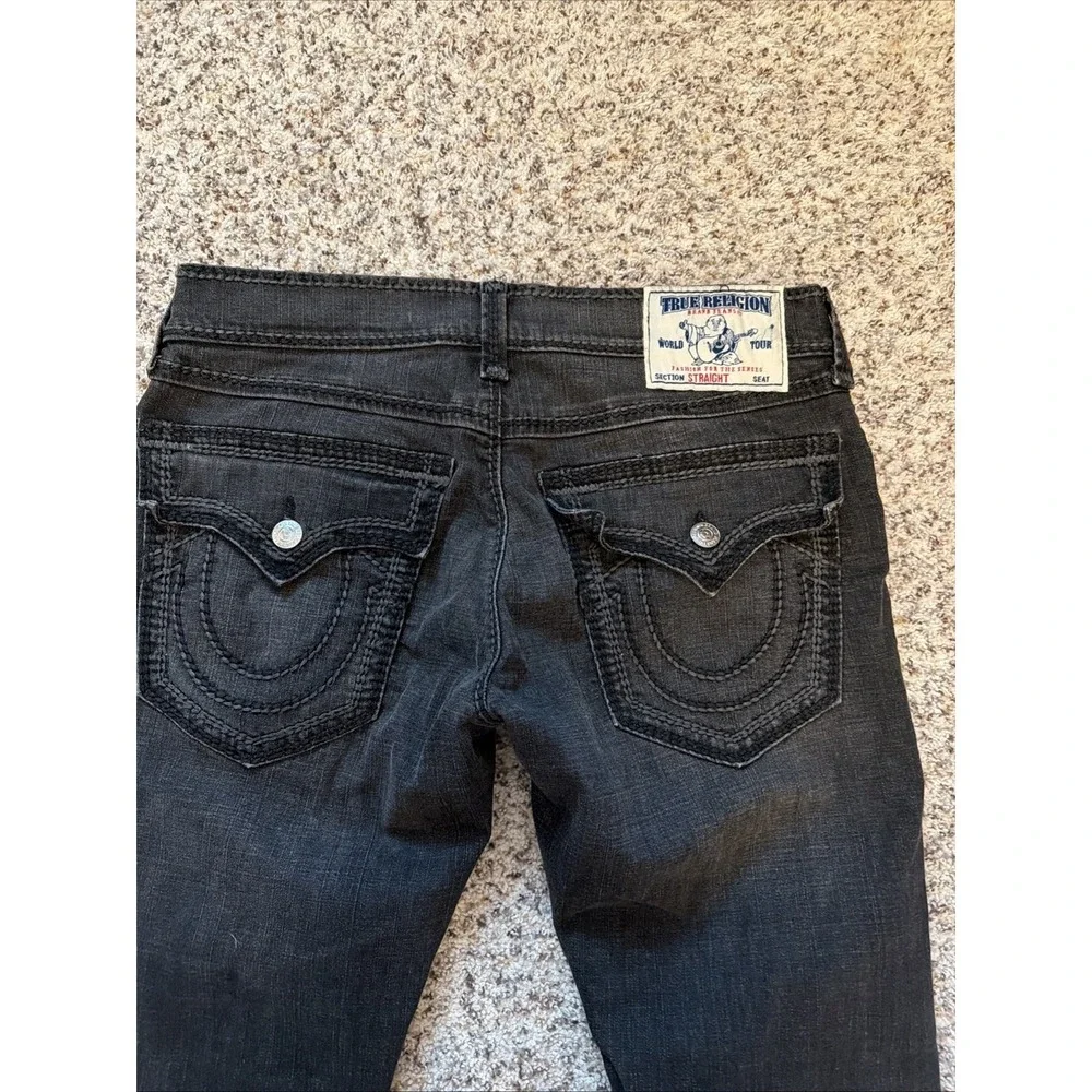 True Religion Straight Mens 33 Black Big Stitch Jeans 33, 30.5 Inseam Hemmed